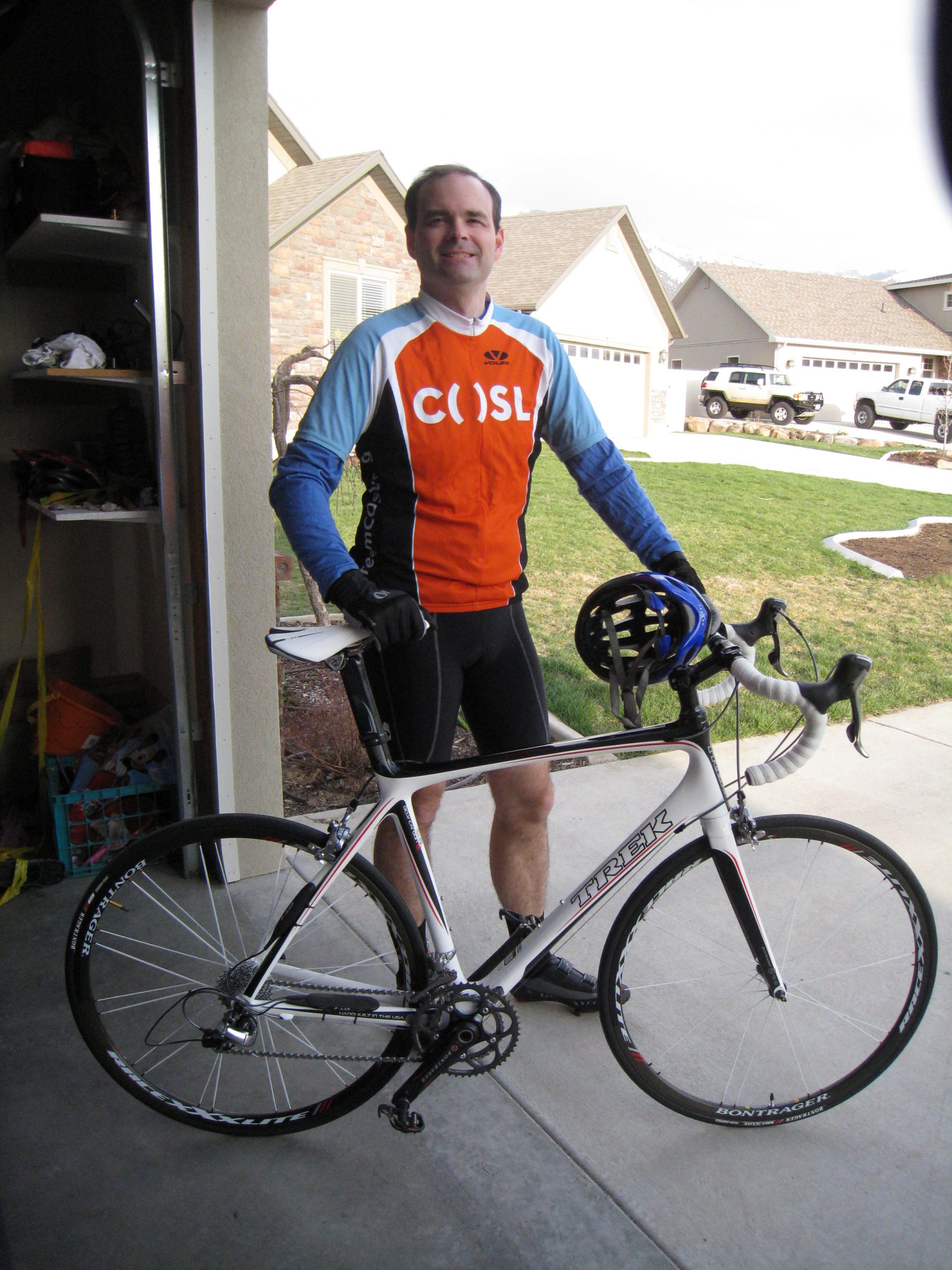 More Justin standing by new Madone getting ready for first ride