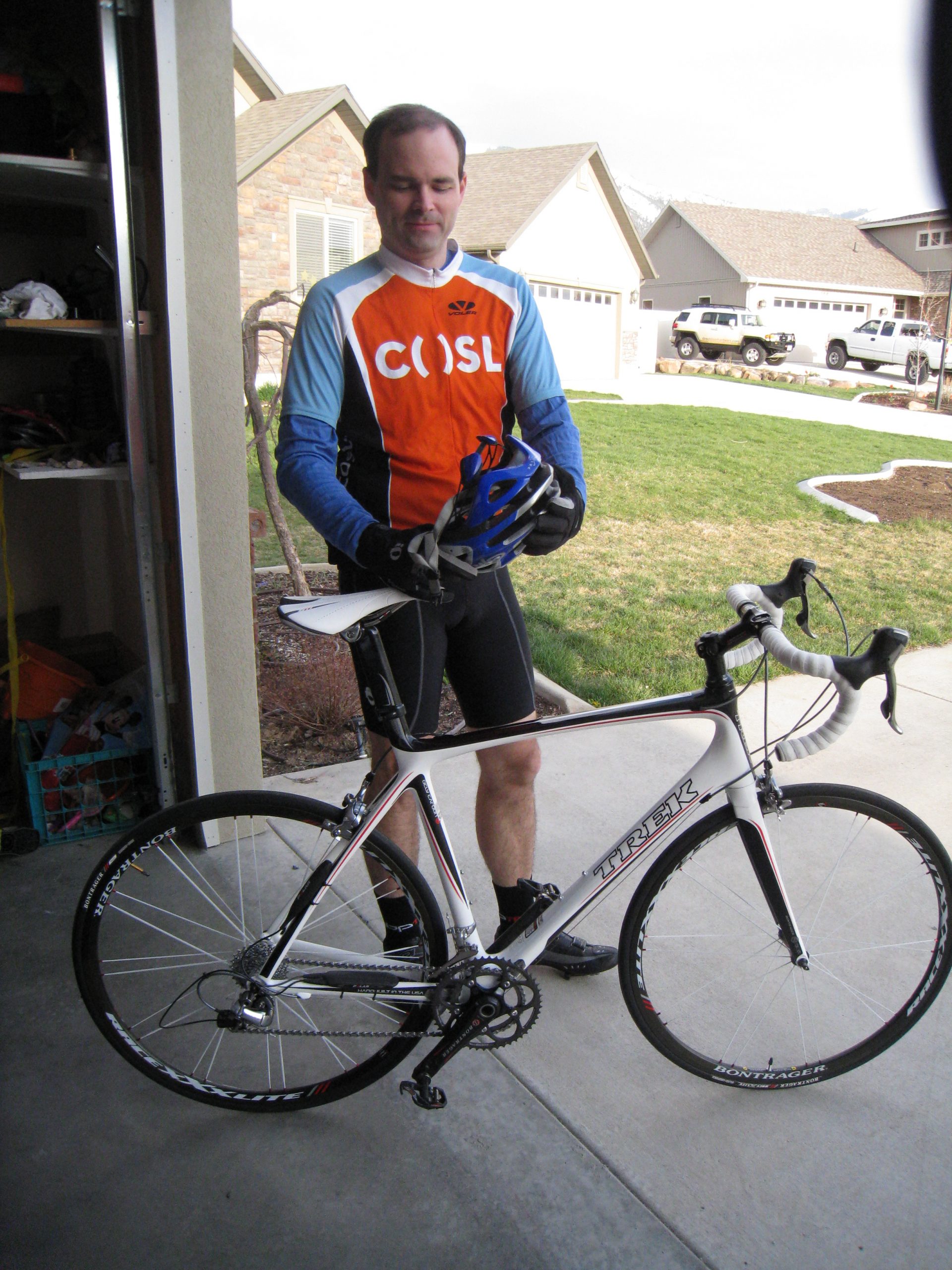 More Justin standing by new Madone getting ready for first ride